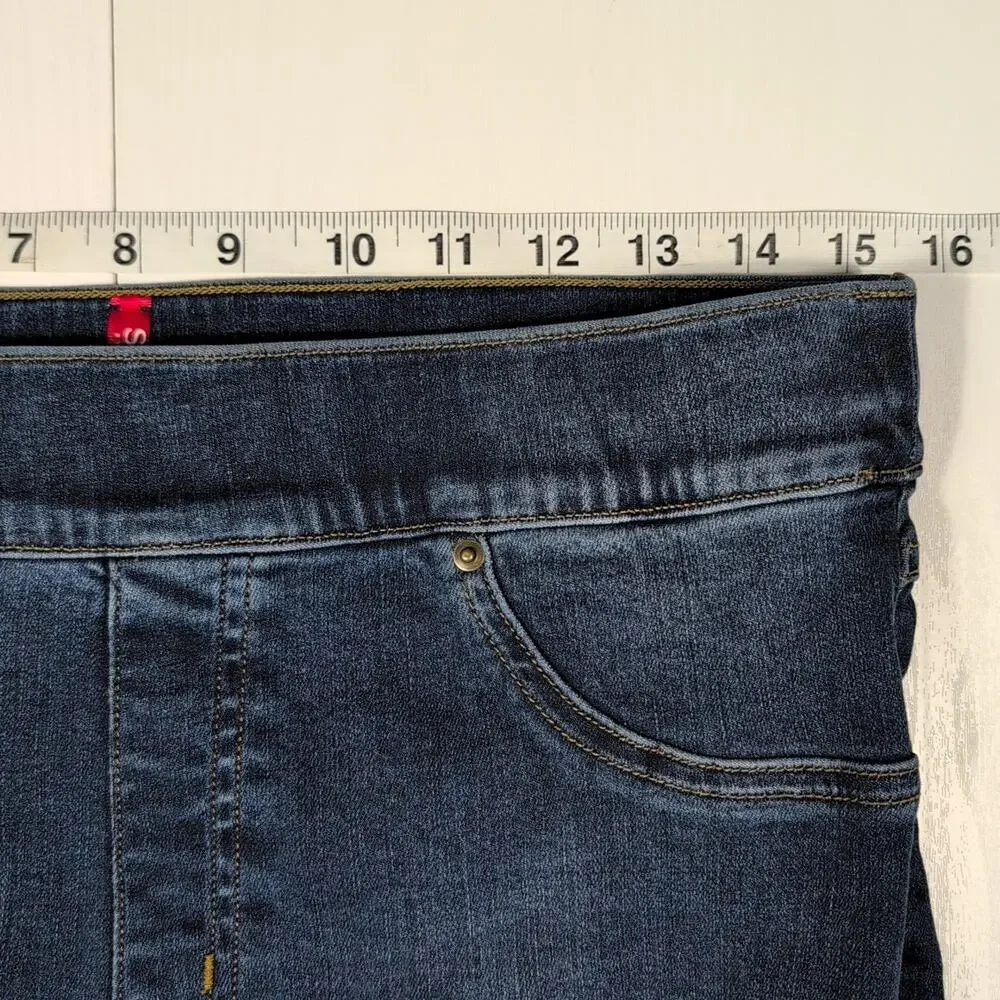 Spanx Women’s L Blue Pull-On Skinny Jegging Jeans Distressed Raw Hem Ankle - Picture 6 of 14
